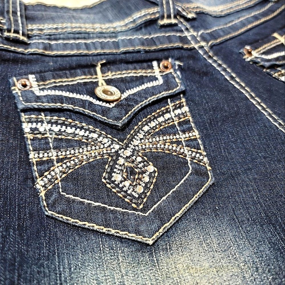 Angels Jeans Low-Rise Y2K Blue Denim White Stitching Shorts - Picture 5 of 7